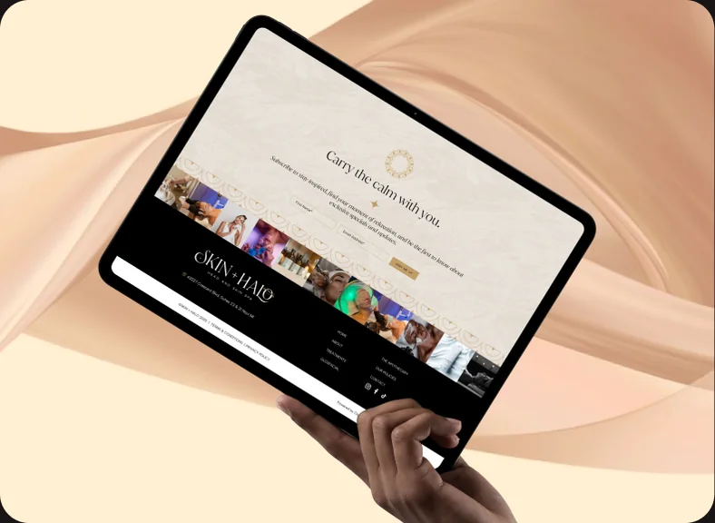Skin + Halo website on tablet