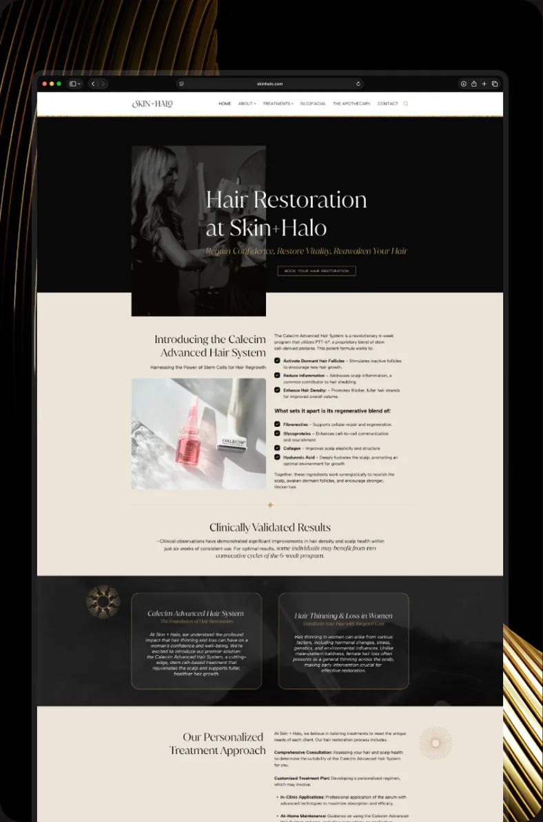 Skin + Halo hair restoration website page