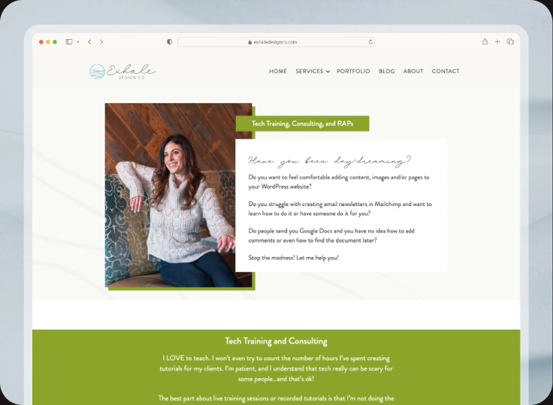 Exhale consulting page design