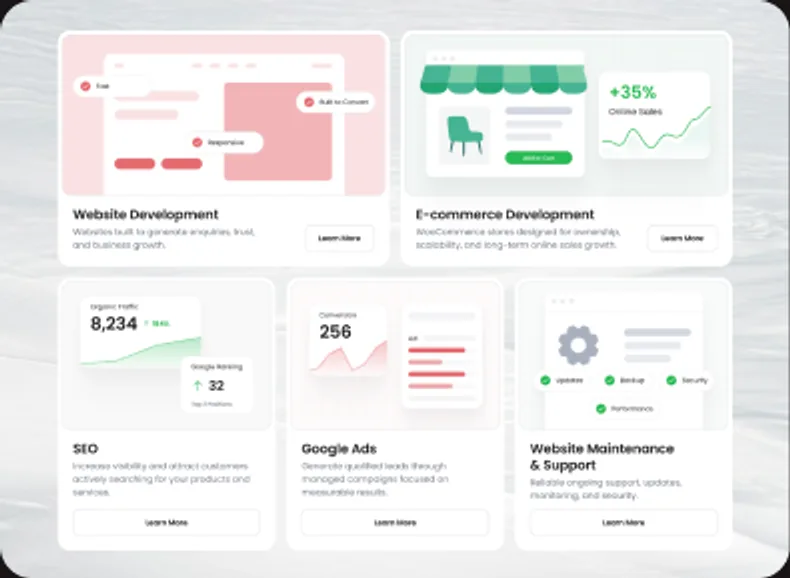 Totalweb landing page sections