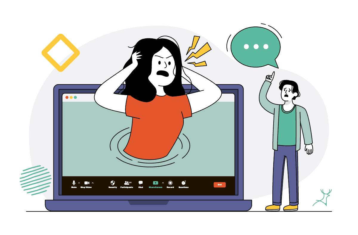 stressed bad online meeting presentation cartoon