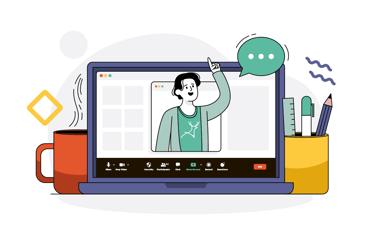 happy confident online meeting presentation cartoon