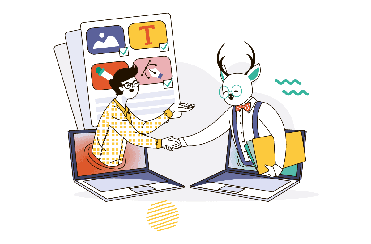 Deer Designer Mascot shaking hands illustration