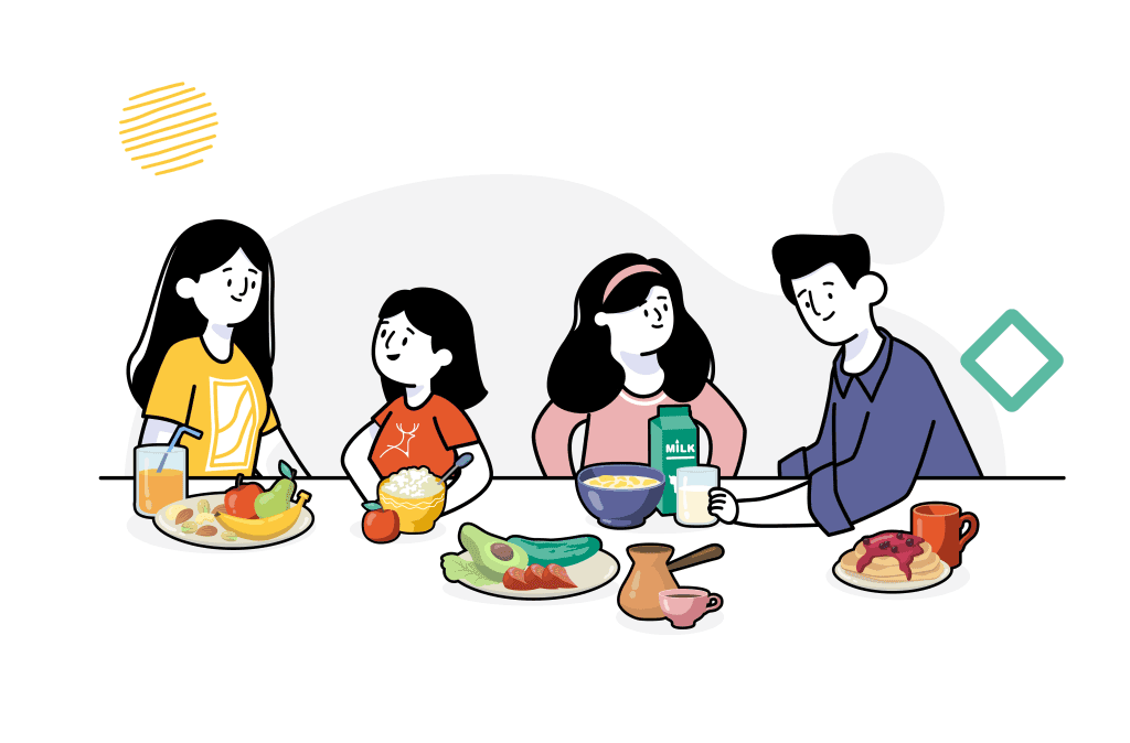 family sharing food cartoon