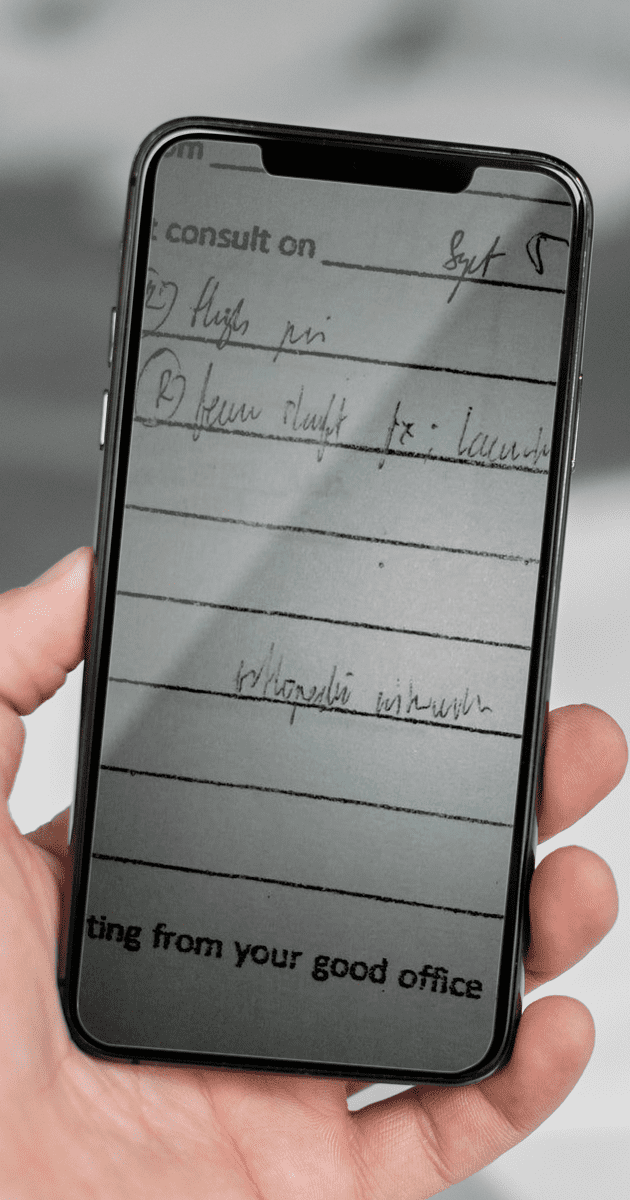 doctors handwriting on cellphone