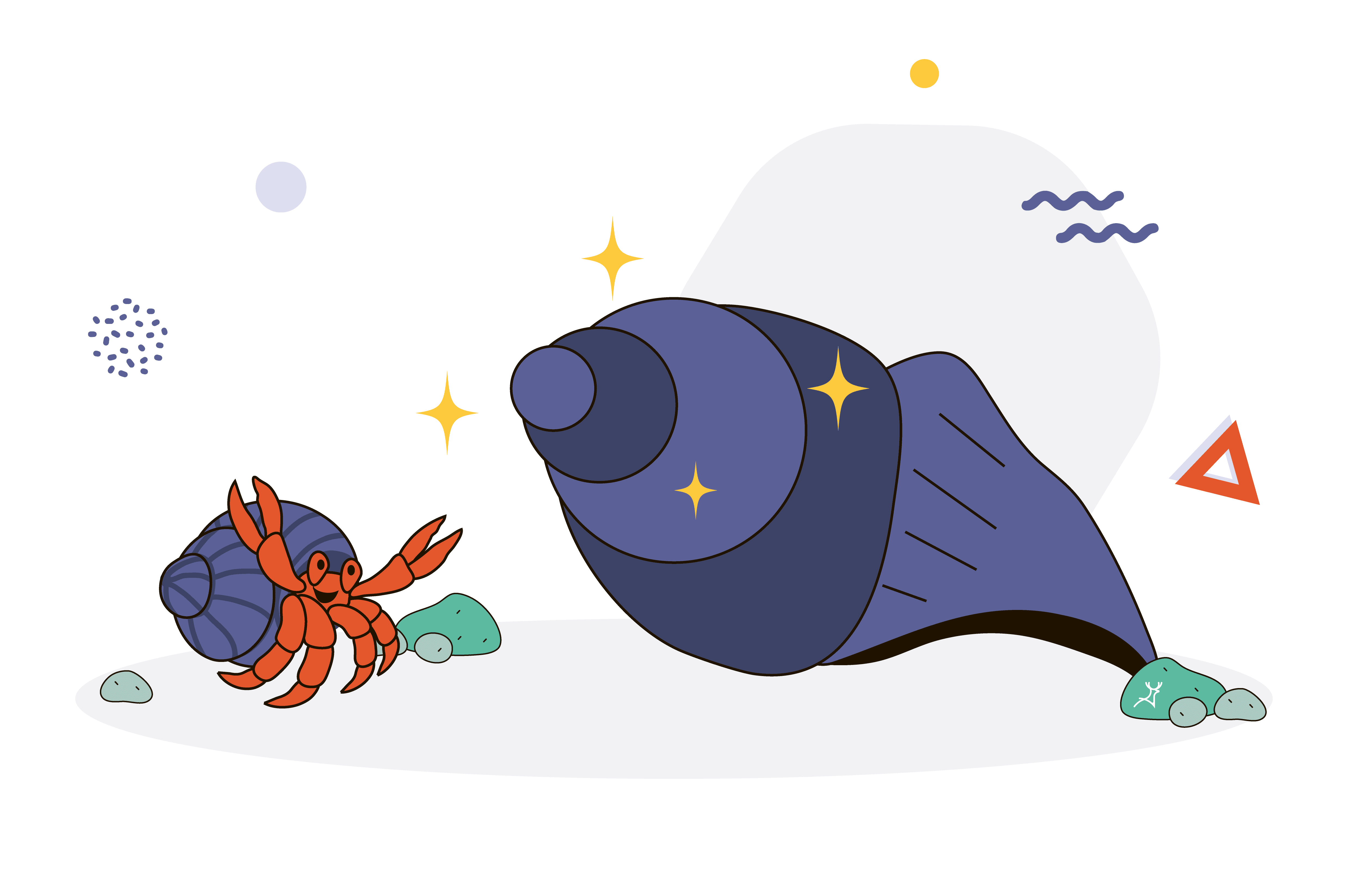 hermit crab looking for a new shell cartoon