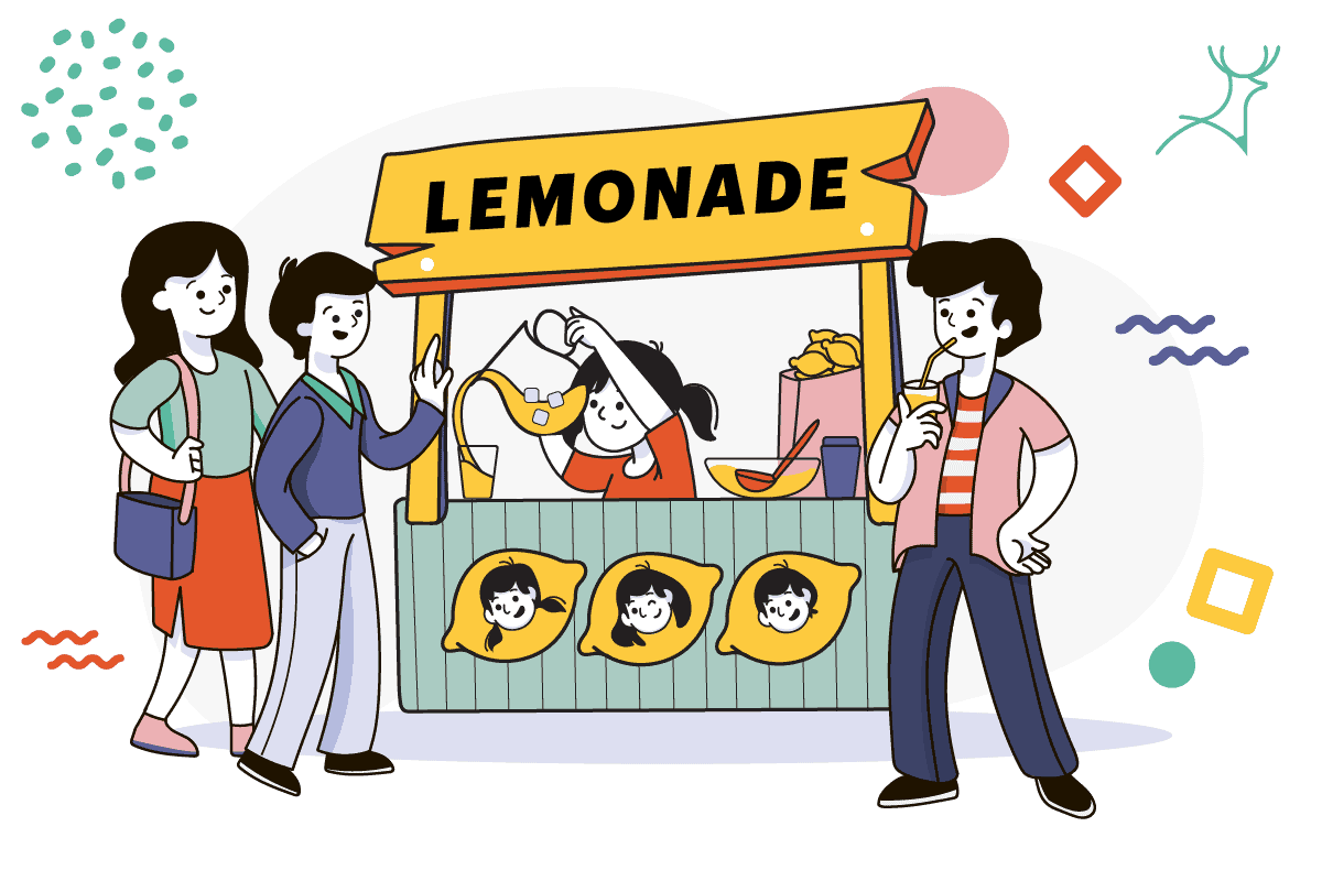 lemonade stand cartoon - girl selling lemonade