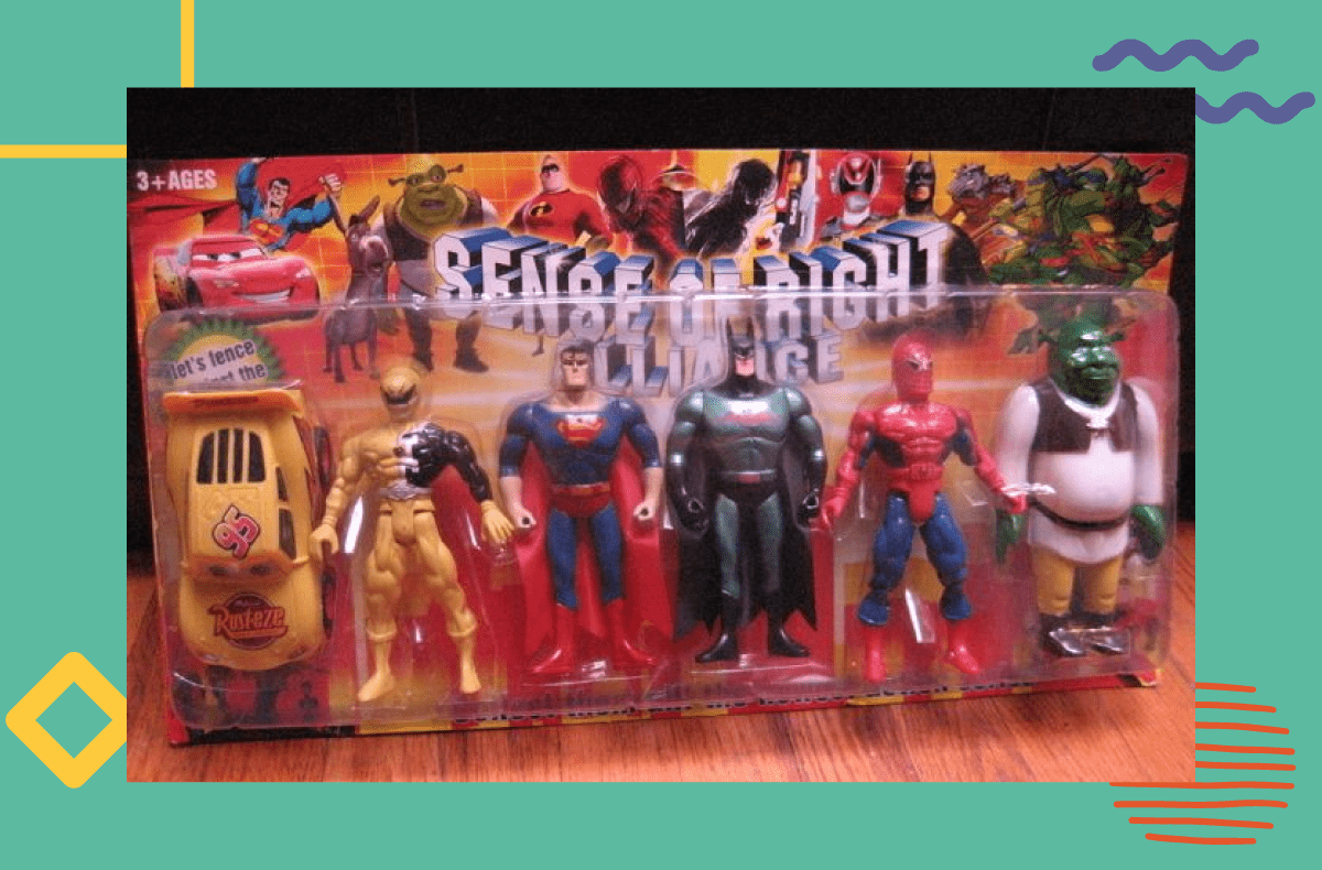justice league marvel disney knock off toys bootleg rip off lawsuits