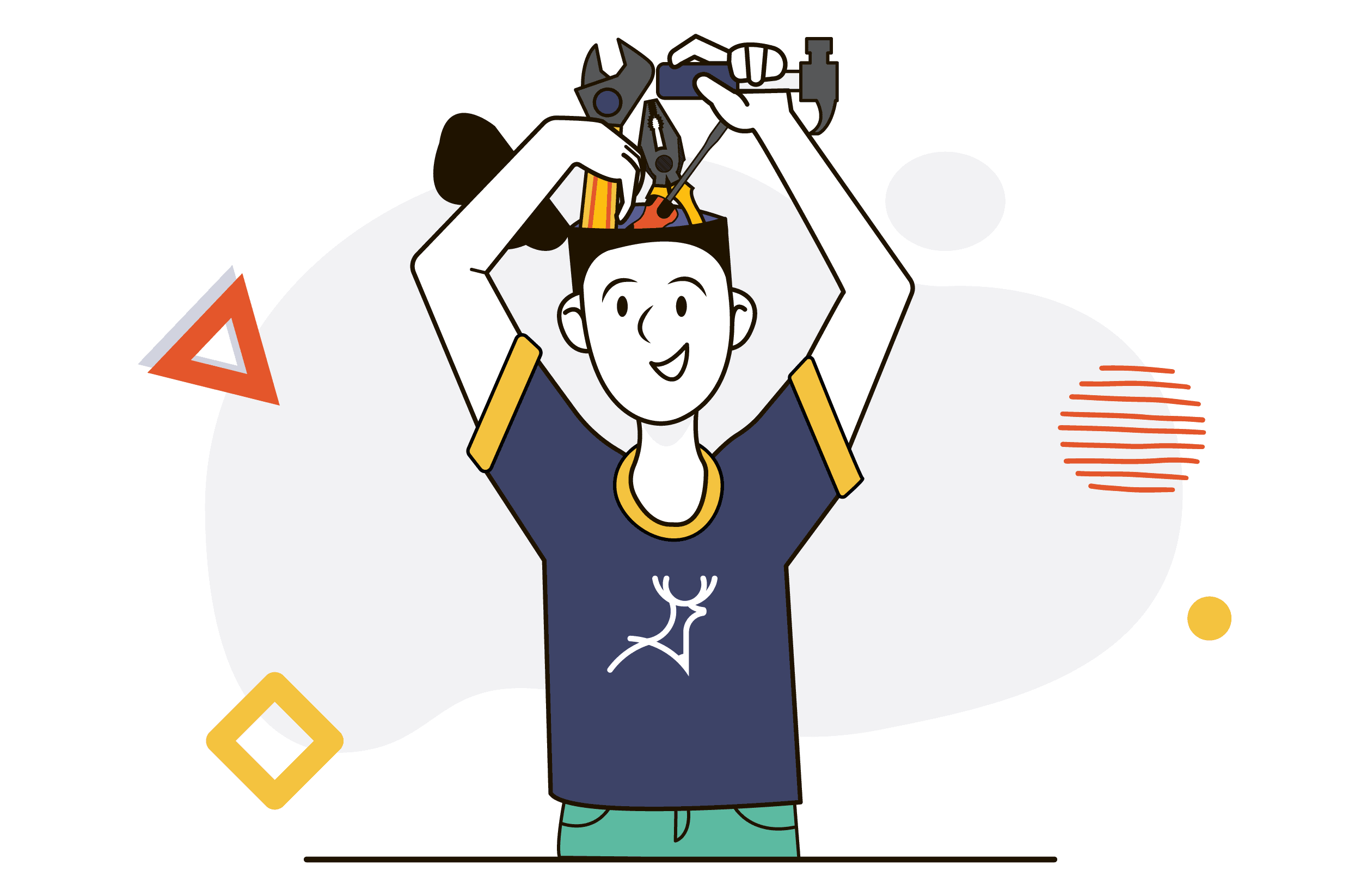 person upskilling putting tools in his head